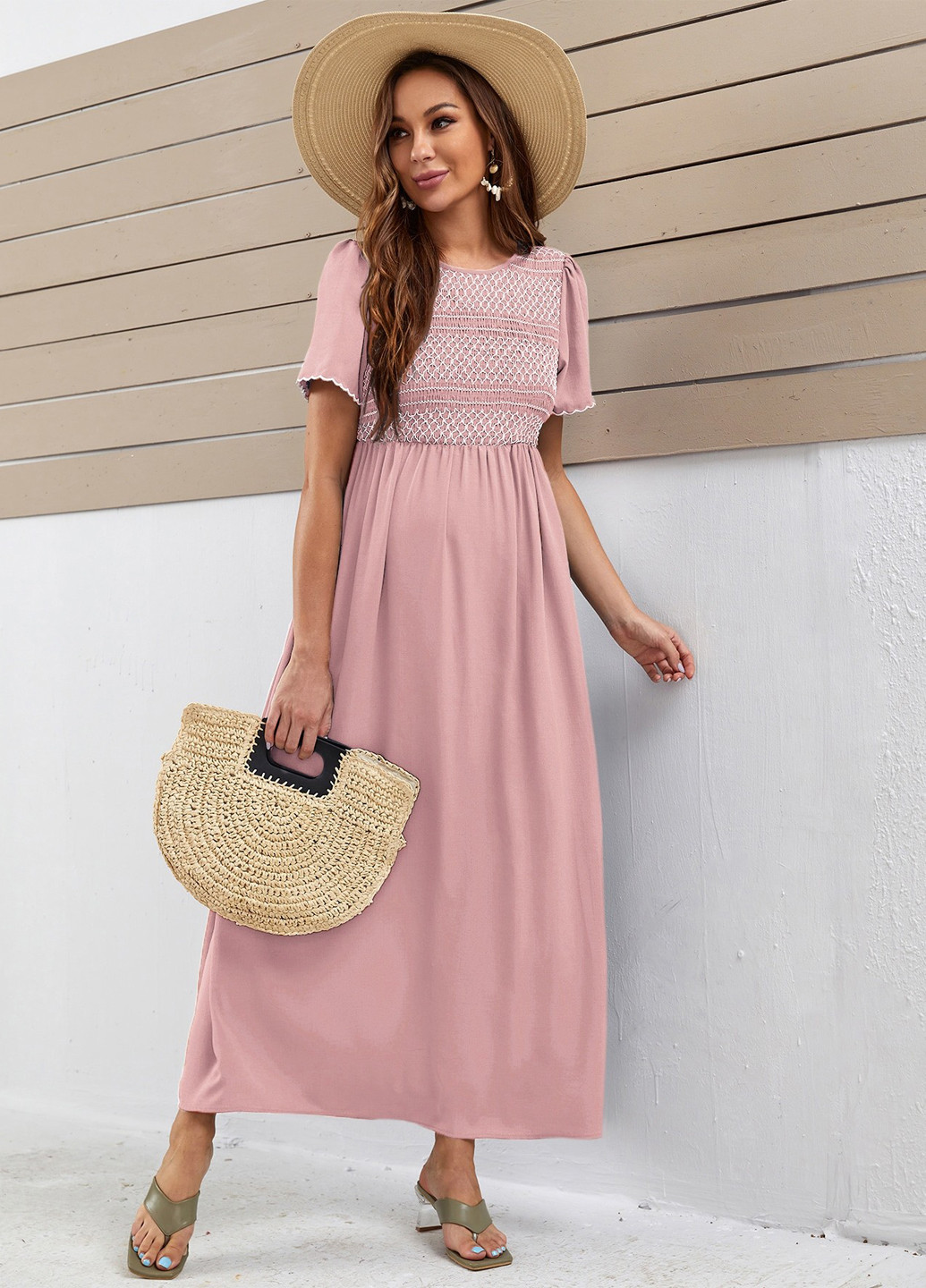 Світло-рожева кежуал сукня для вагітних SHEIN однотонна