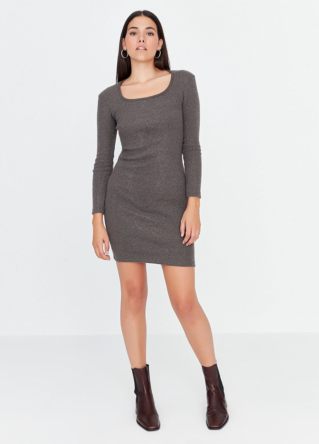 Темно-коричнева кежуал сукня силуетна Trendyol меланжева