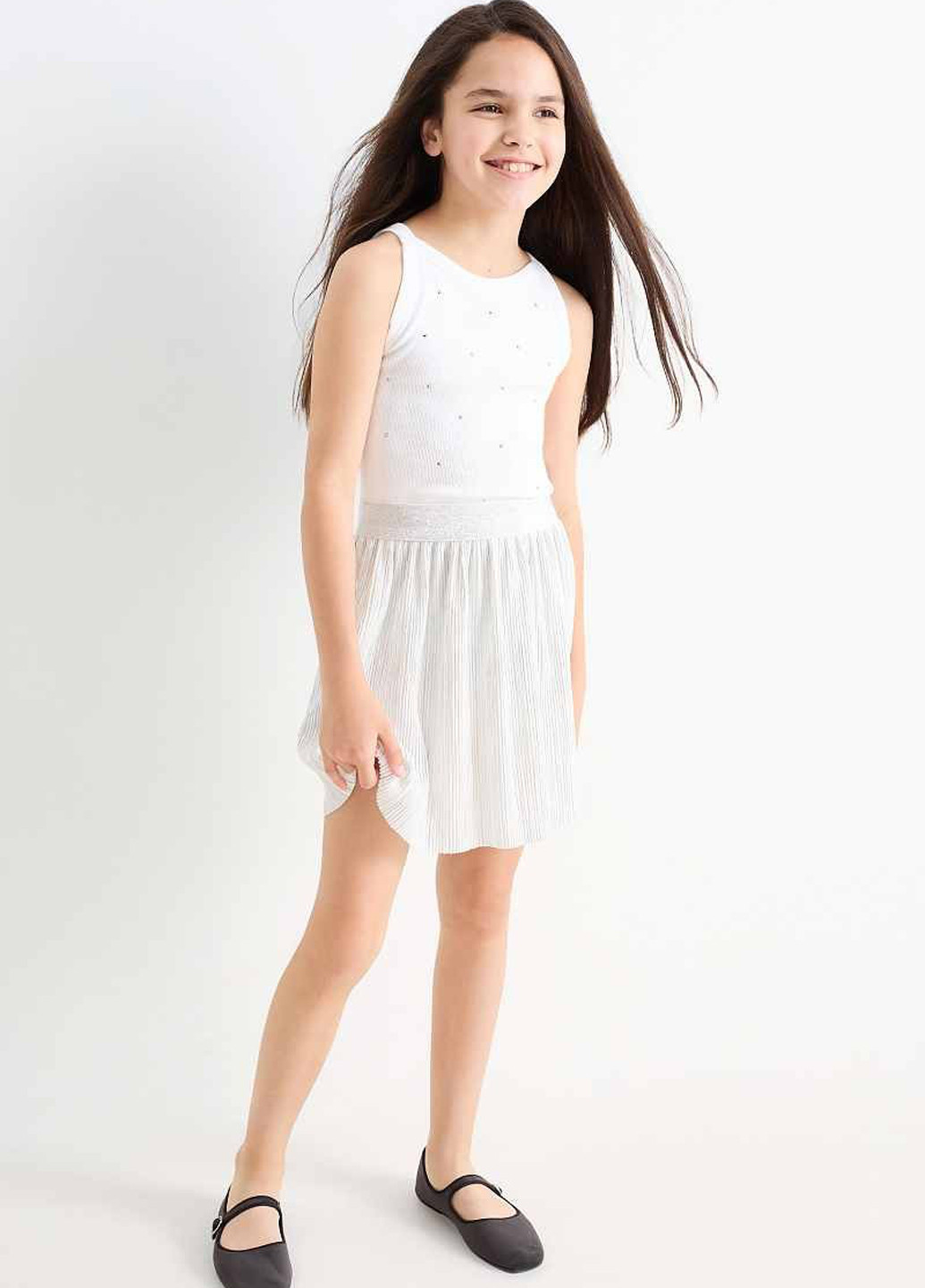 Белая кэжуал однотонная юбка C&A плиссе