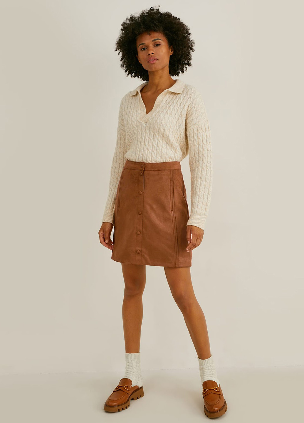 Коричневая кэжуал однотонная юбка C&A а-силуэта (трапеция)