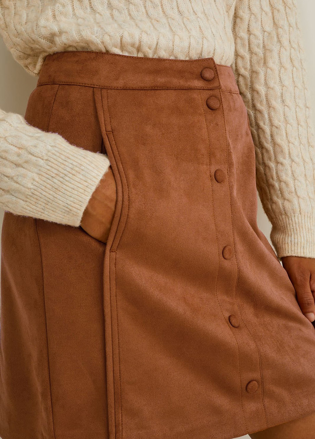 Коричневая кэжуал однотонная юбка C&A а-силуэта (трапеция)