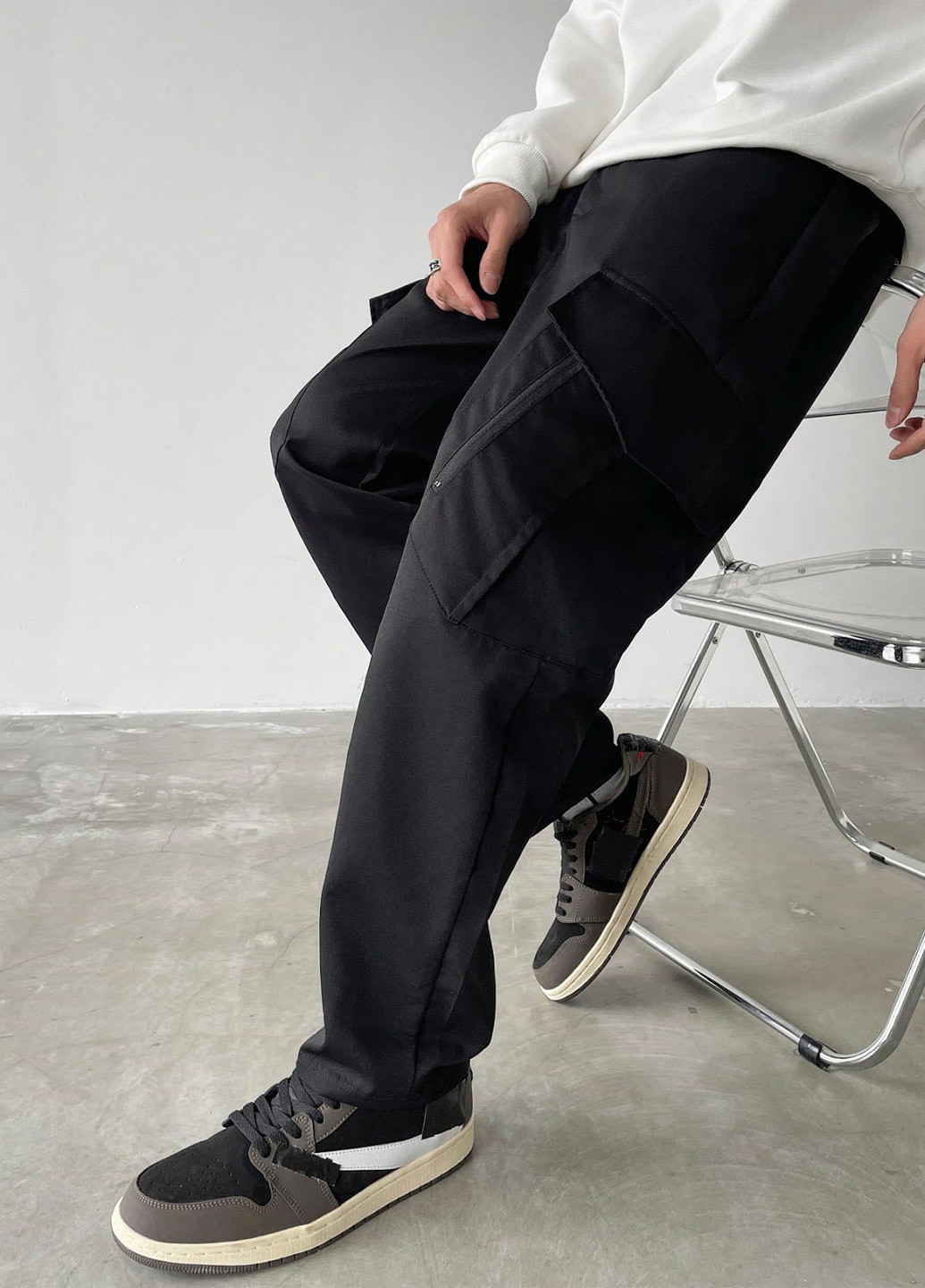 Черные кэжуал демисезонные карго брюки SHEIN