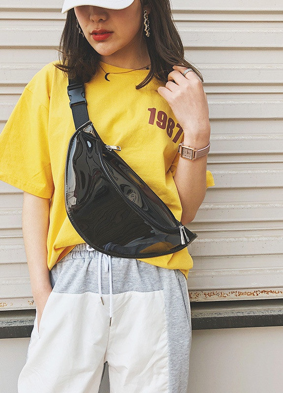 Женская летняя прозрачная бананка "ЛЕТО" поясная сумка черная NoName (251204317)
