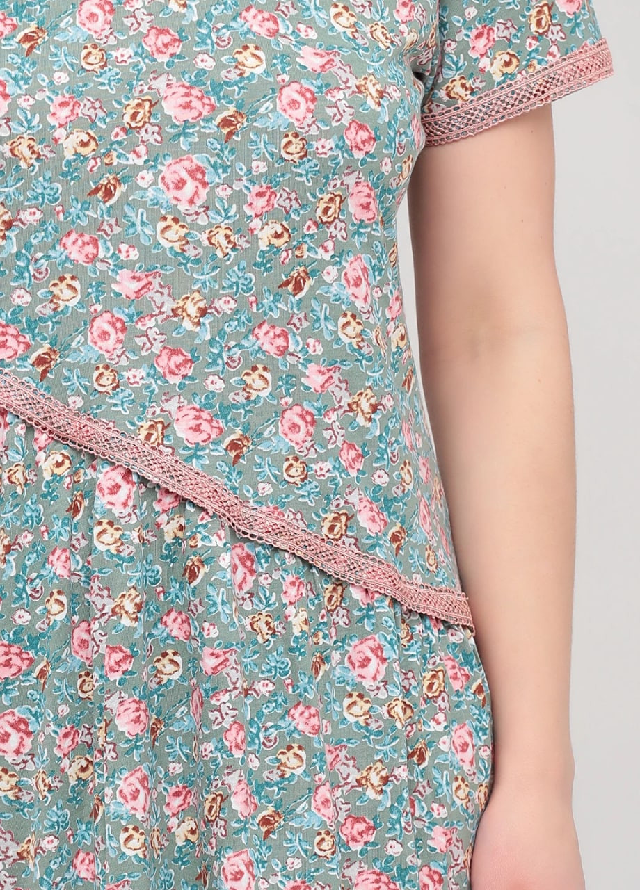 Бирюзовое домашнее платье Wild Love с цветочным принтом
