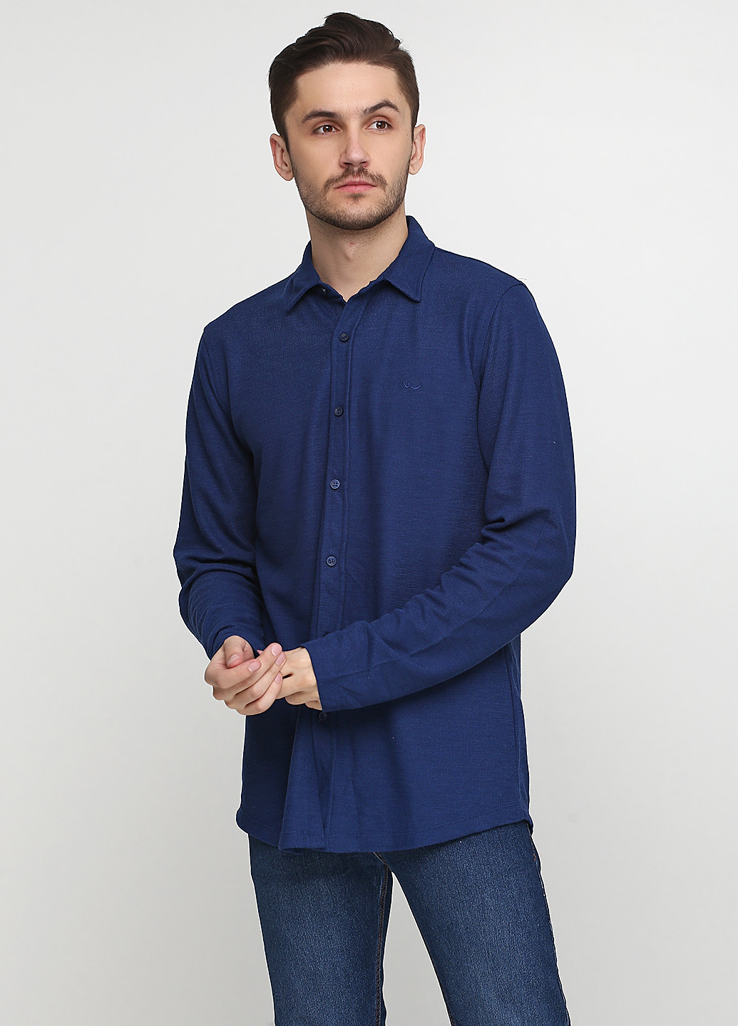 Синяя кэжуал рубашка однотонная LTB с длинным рукавом