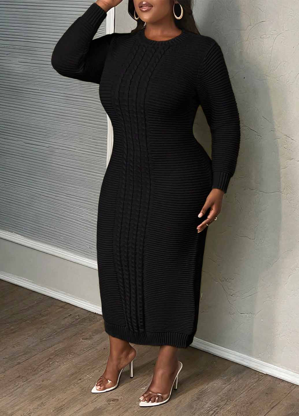 Чорна кежуал сукня сукня светр SHEIN однотонна