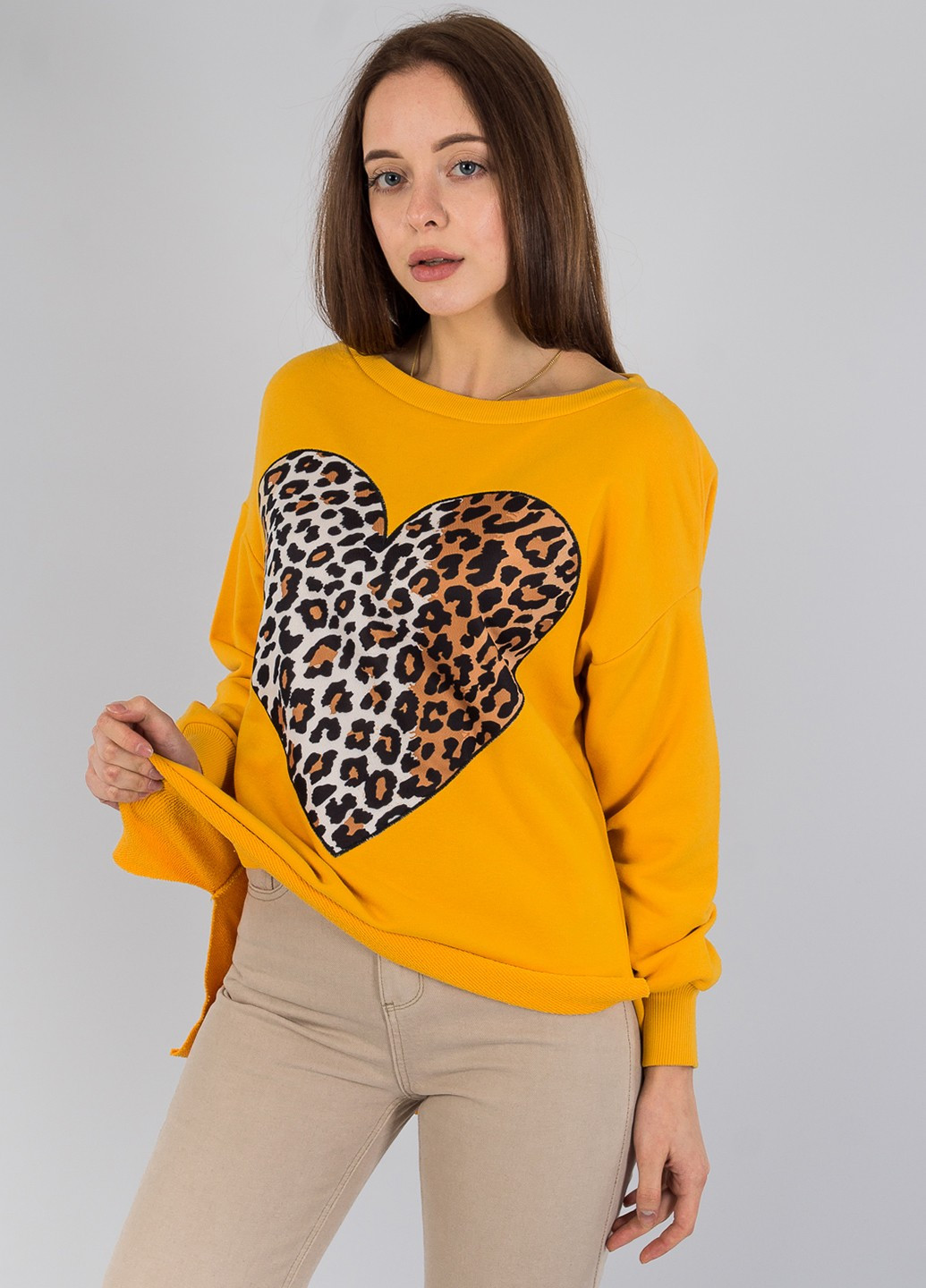 Свитшот Bebe Plus - Прямой крой леопардовый желтый кэжуал хлопок - (209893604)