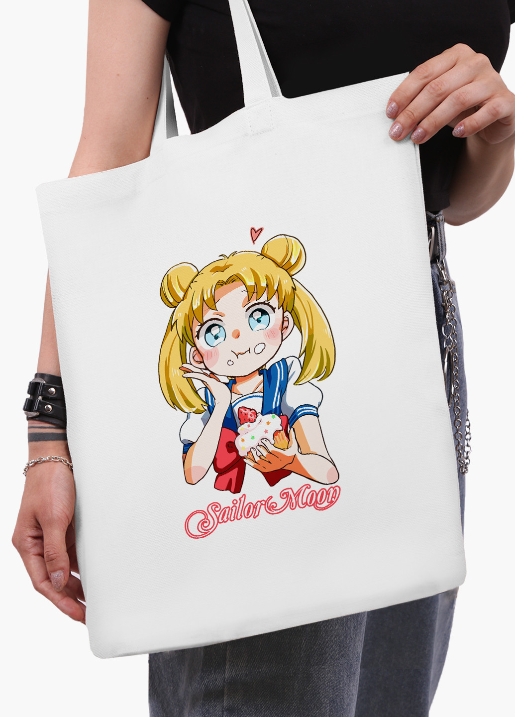 Эко сумка шоппер белая Сейлор Мун (Sailor Moon) (9227-2917-WT-2) экосумка шопер 41*35 см MobiPrint (224806140)