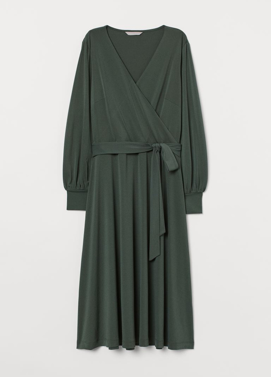 Темно-зеленое кэжуал платье на запах H&M однотонное
