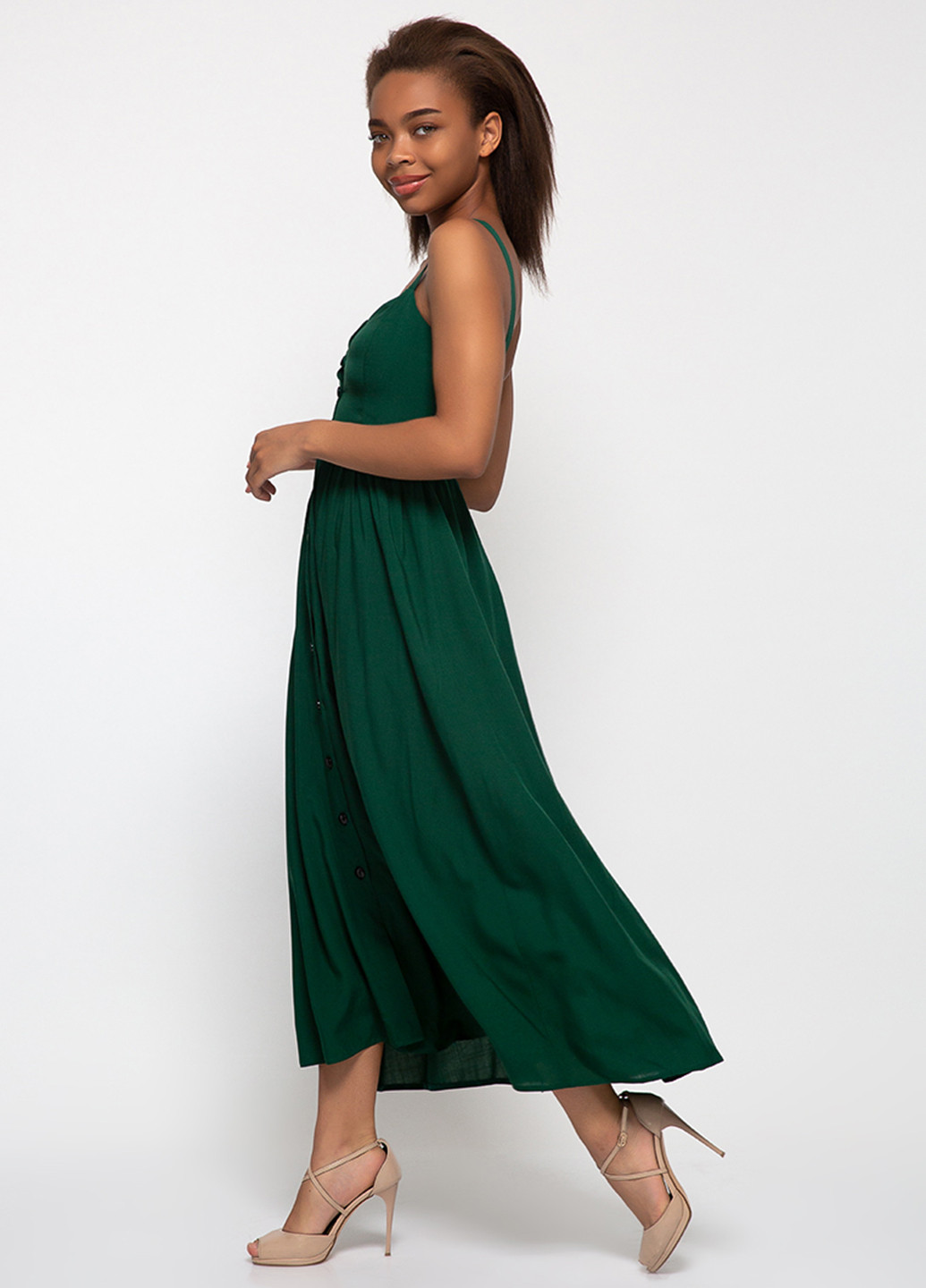 Бутылочное зеленое кэжуал платье с открытыми плечами Lilove однотонное