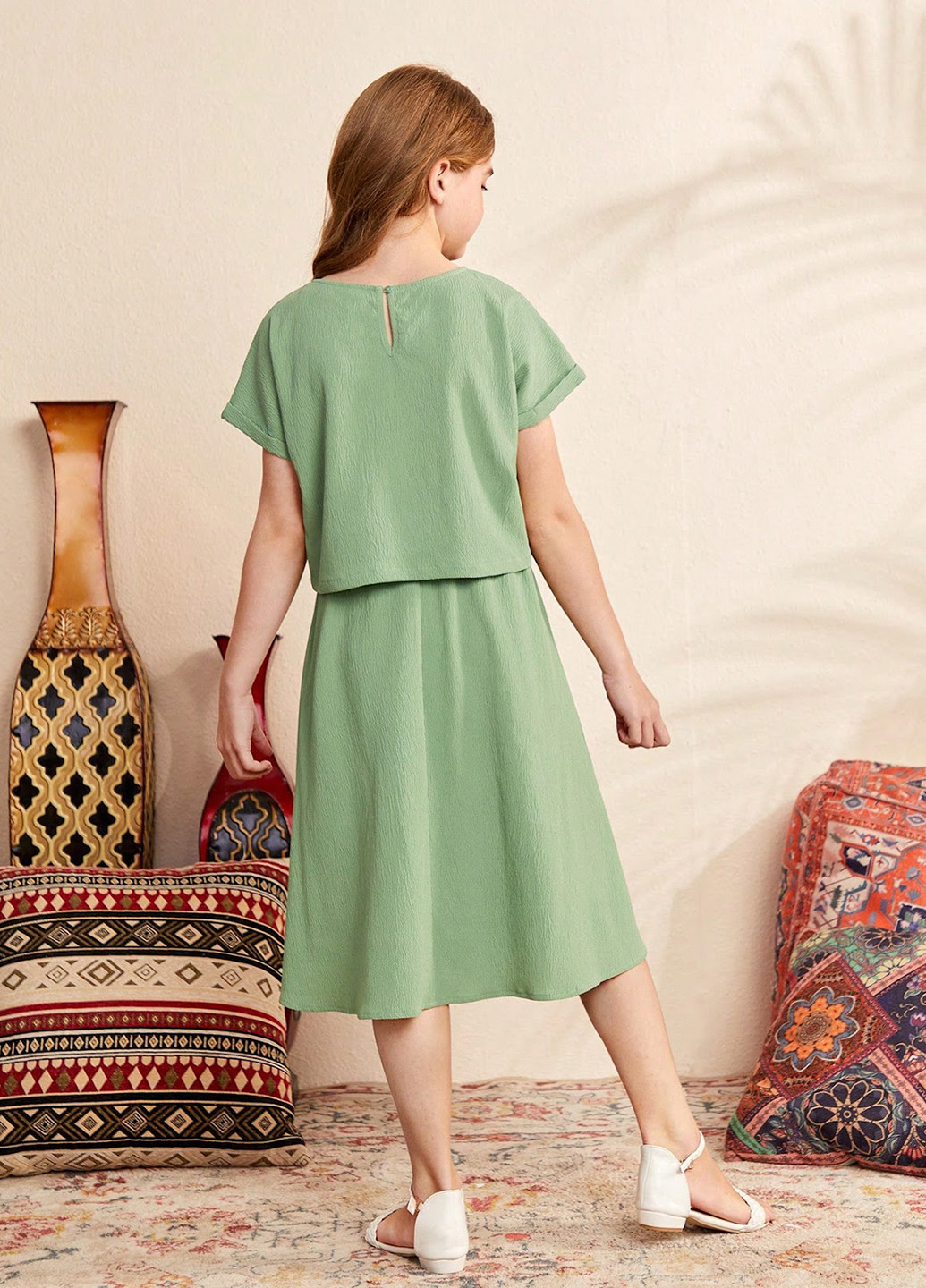 Светло-зеленый летний костюм (блуза, юбка) SHEIN