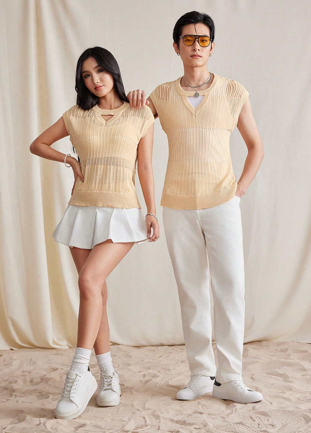 Бежевий літній светр пуловер SHEIN