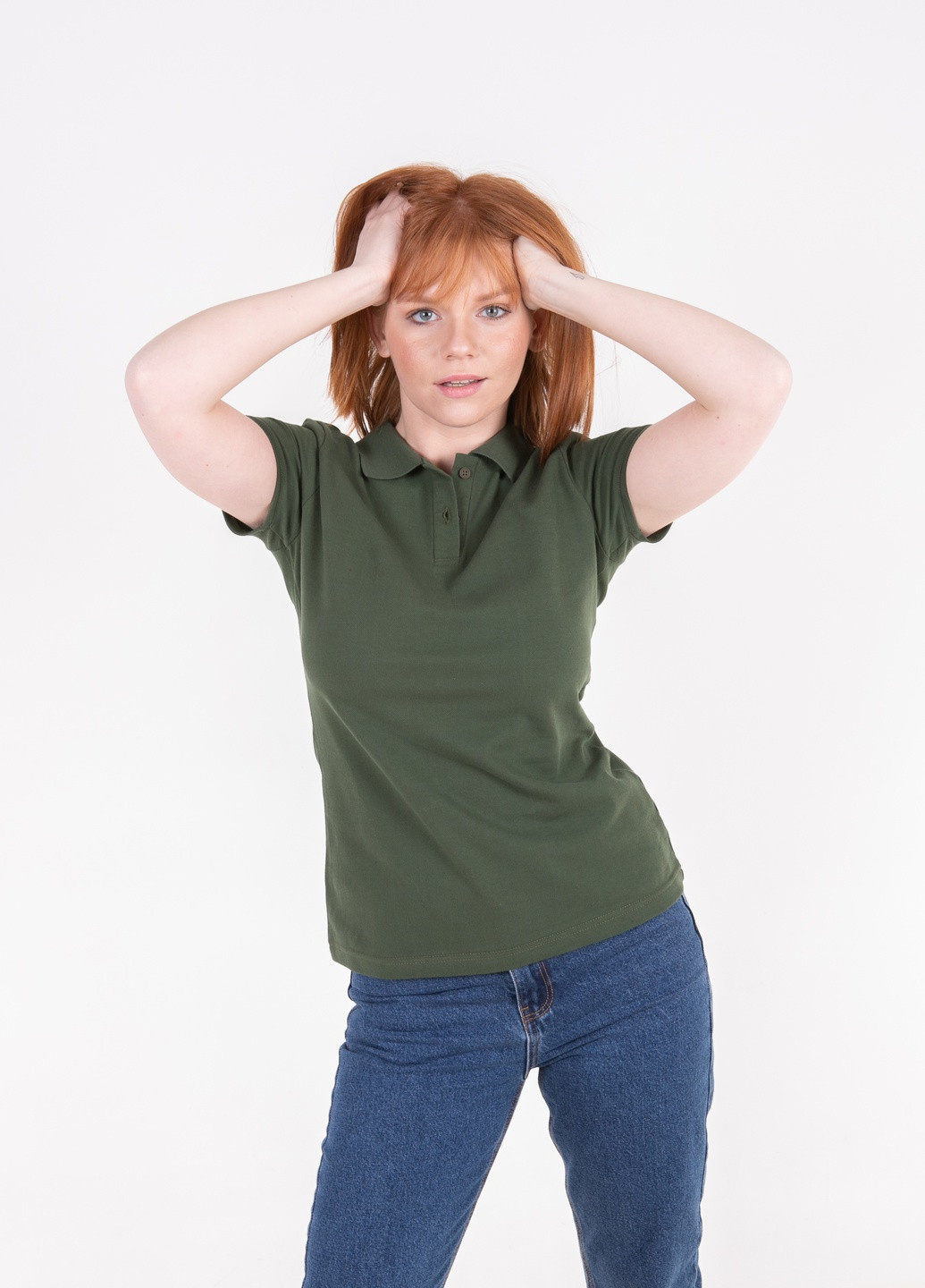 Оливковая (хаки) женская футболка-футболка поло женская TvoePolo однотонная