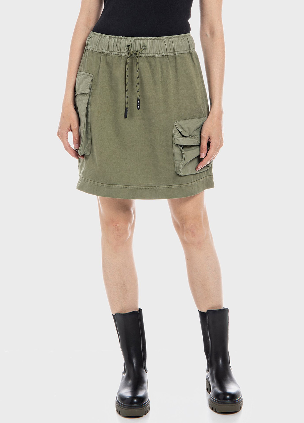 Оливковая (хаки) кэжуал однотонная юбка Replay карго