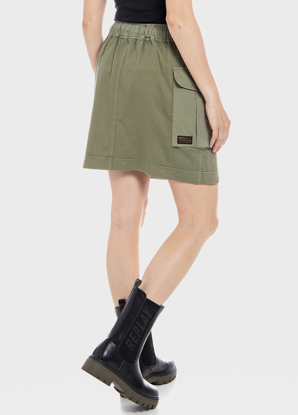 Оливковая (хаки) кэжуал однотонная юбка Replay карго