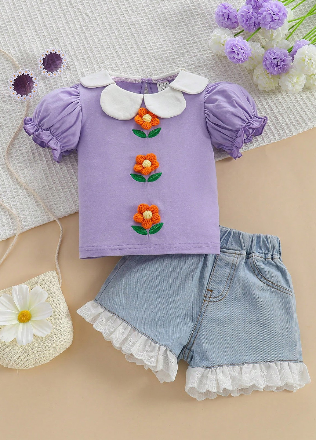 Сиреневый летний костюм (блуза, шорты) SHEIN