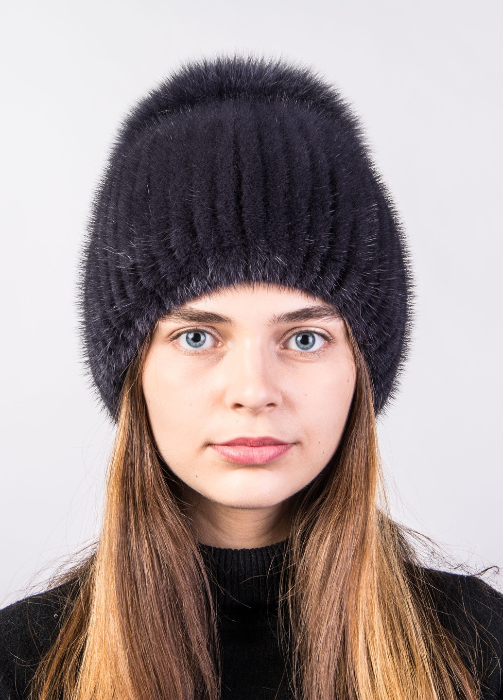 Женская зимняя вязаная норковая шапка Меховой Стиль ляпушка (246220685)