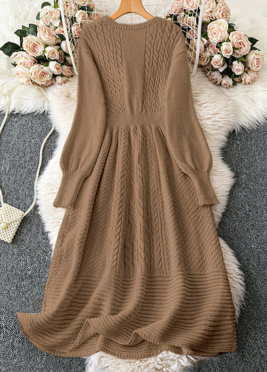 Світло-коричнева кежуал сукня сукня светр SHEIN однотонна
