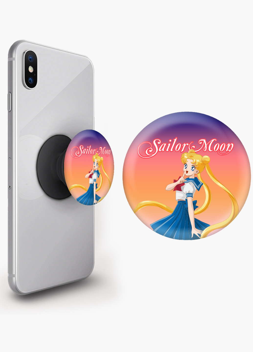 Попсокет (Popsockets) тримач для смартфону Сейлор Мун (Sailor Moon) (8754-2928) Чорний MobiPrint (229014754)