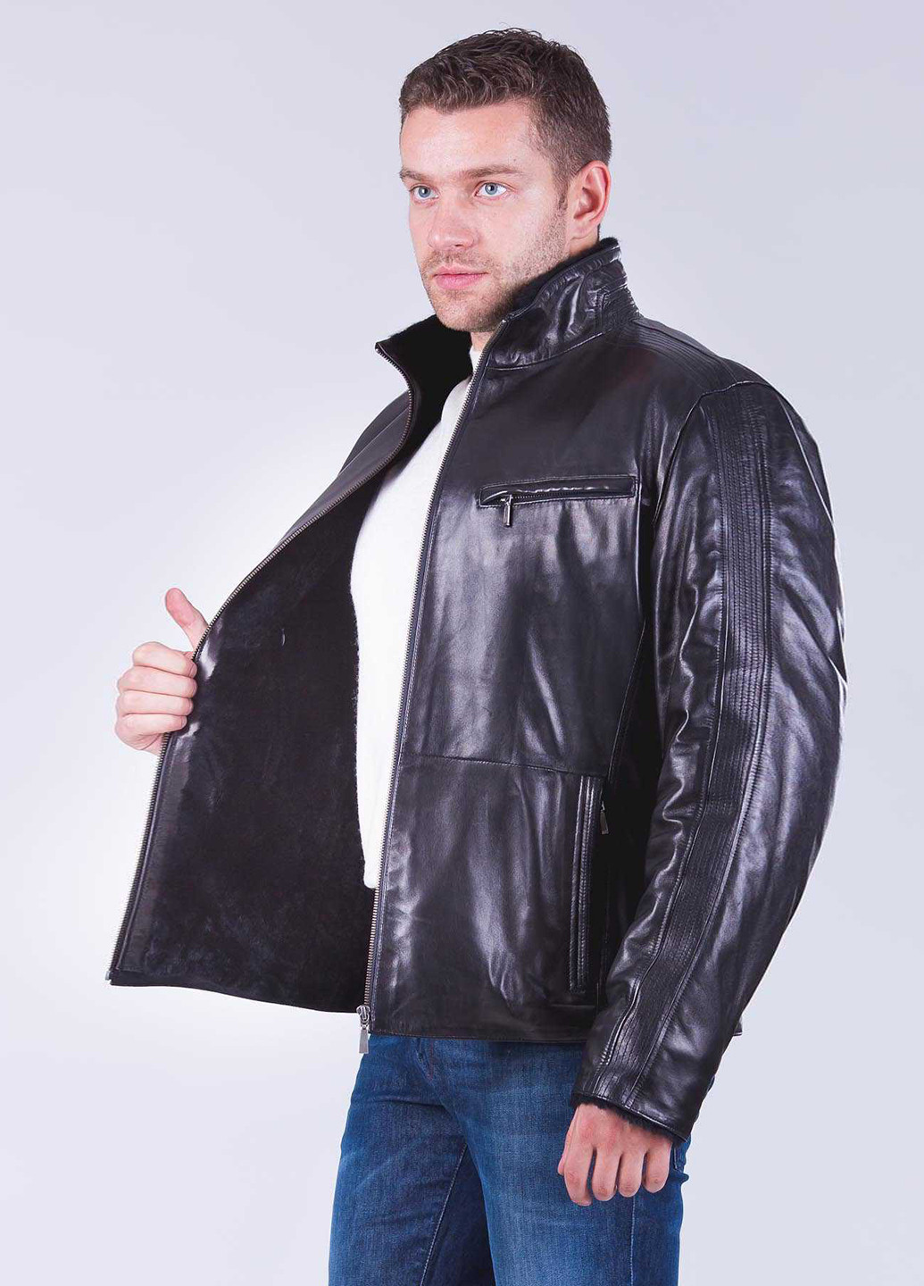 Черная зимняя куртка кожаная Fabiani