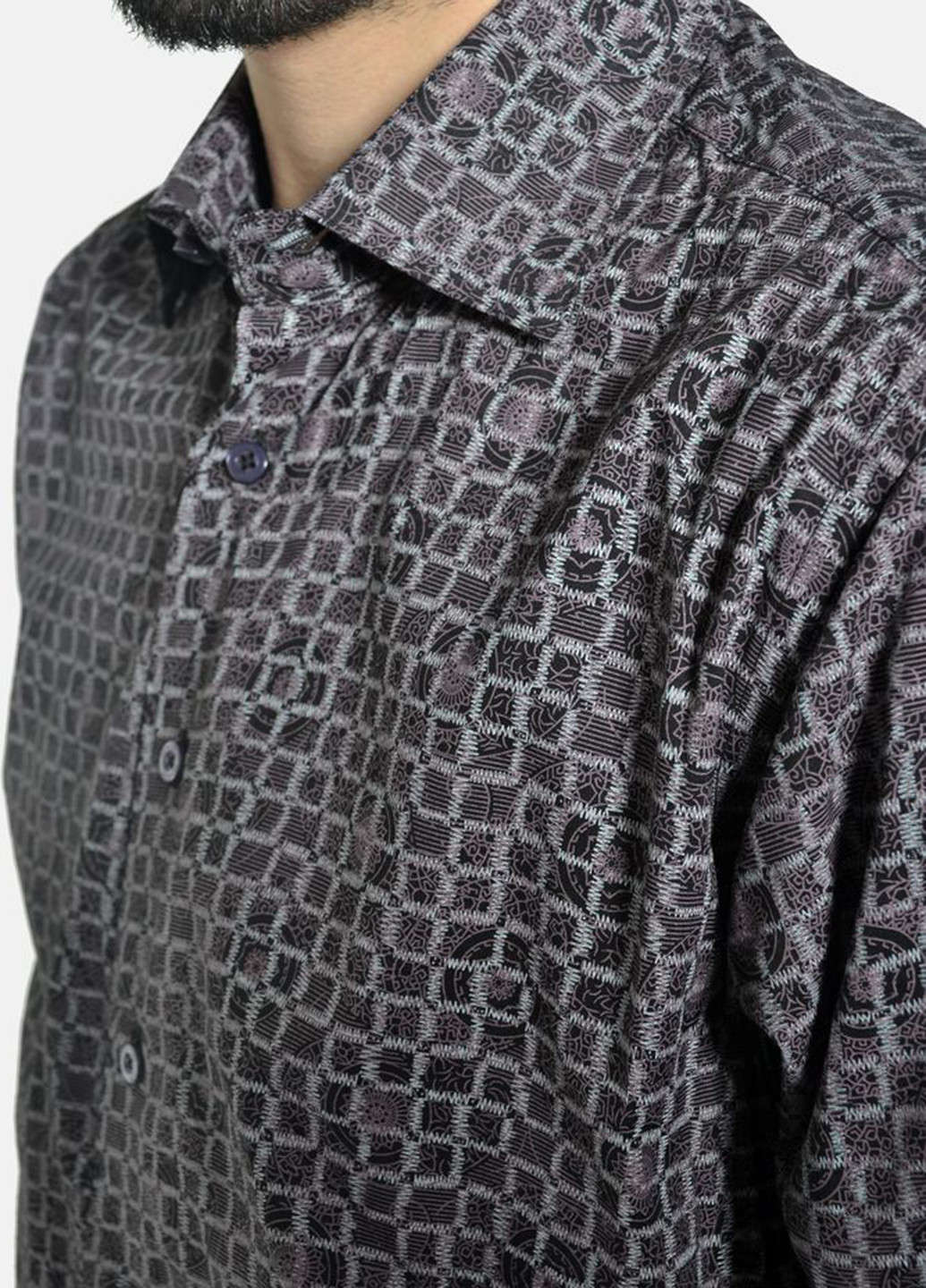 Серо-коричневая кэжуал рубашка с абстрактным узором Framzoni