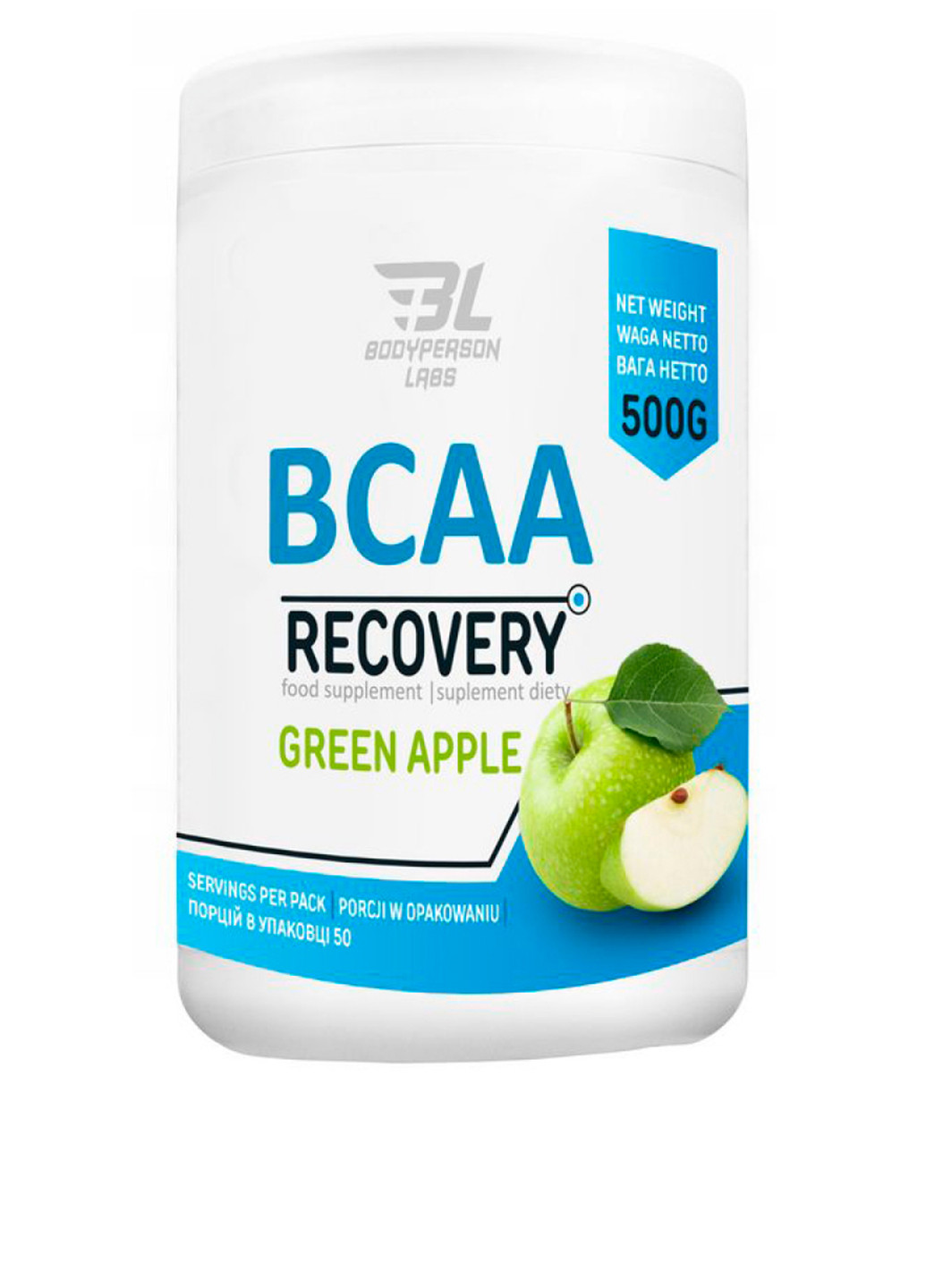 Аминокислоты для повышения энергии, выносливости BCAA Recovery Green apple, 500 г Bodyperson Labs (250603717)