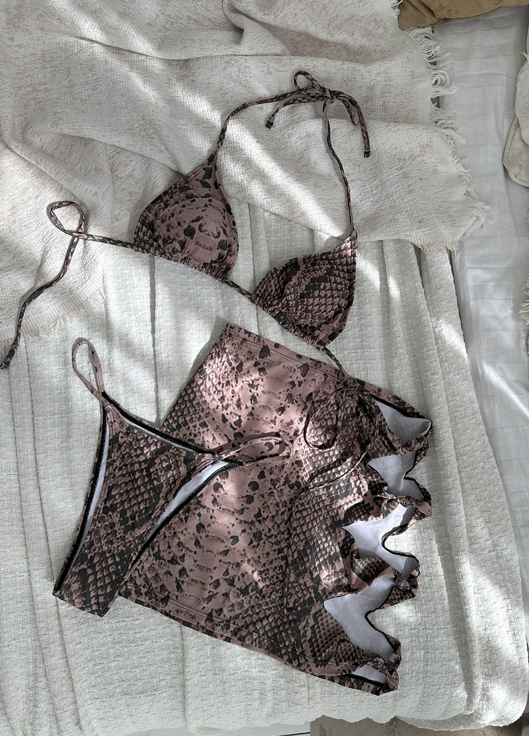 Коричневий літній пляжний комплект жіночий (купальник, спідниця) бікіні, роздільний NOVA VEGA