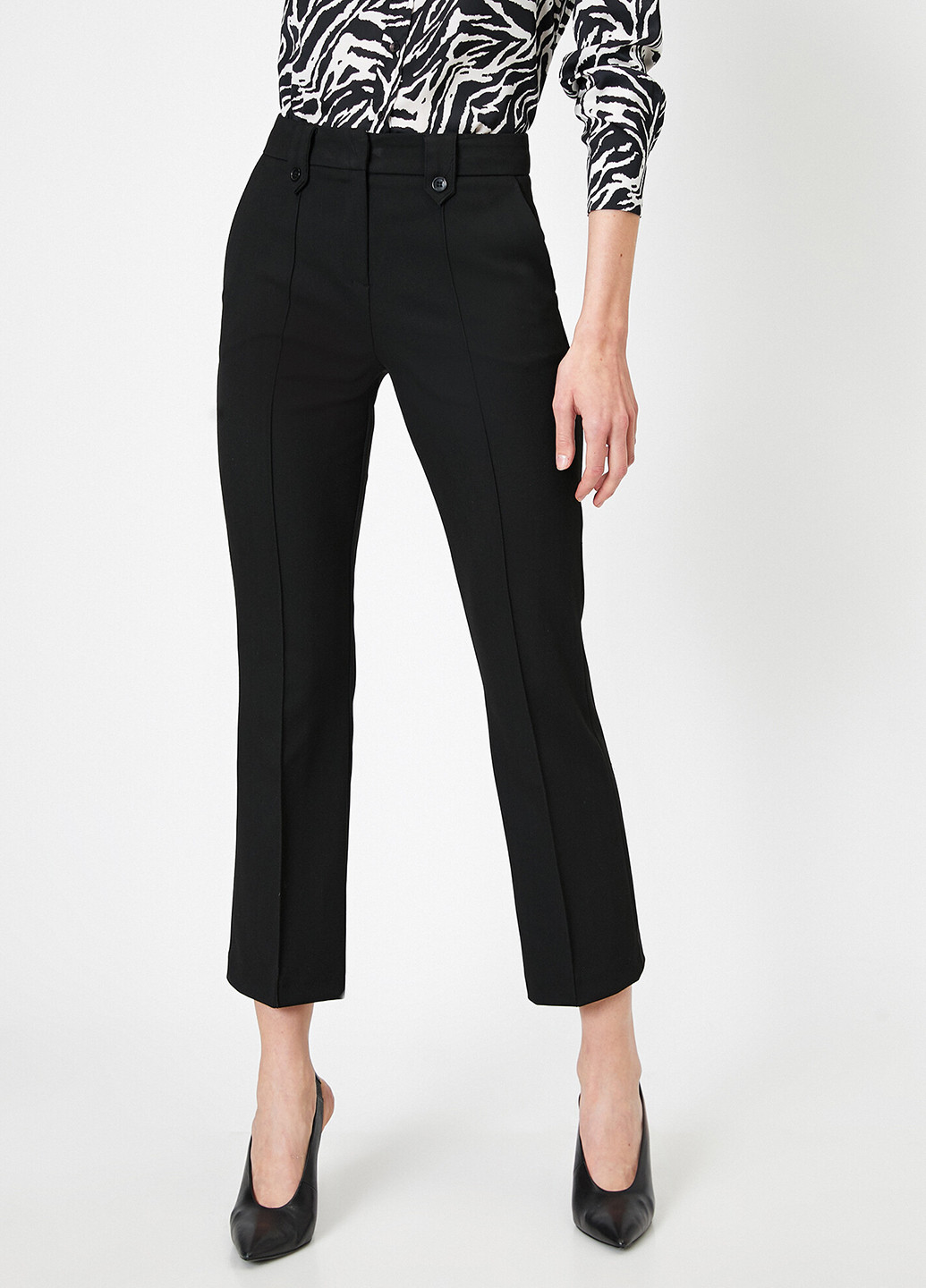 Черные классические демисезонные укороченные, прямые брюки KOTON