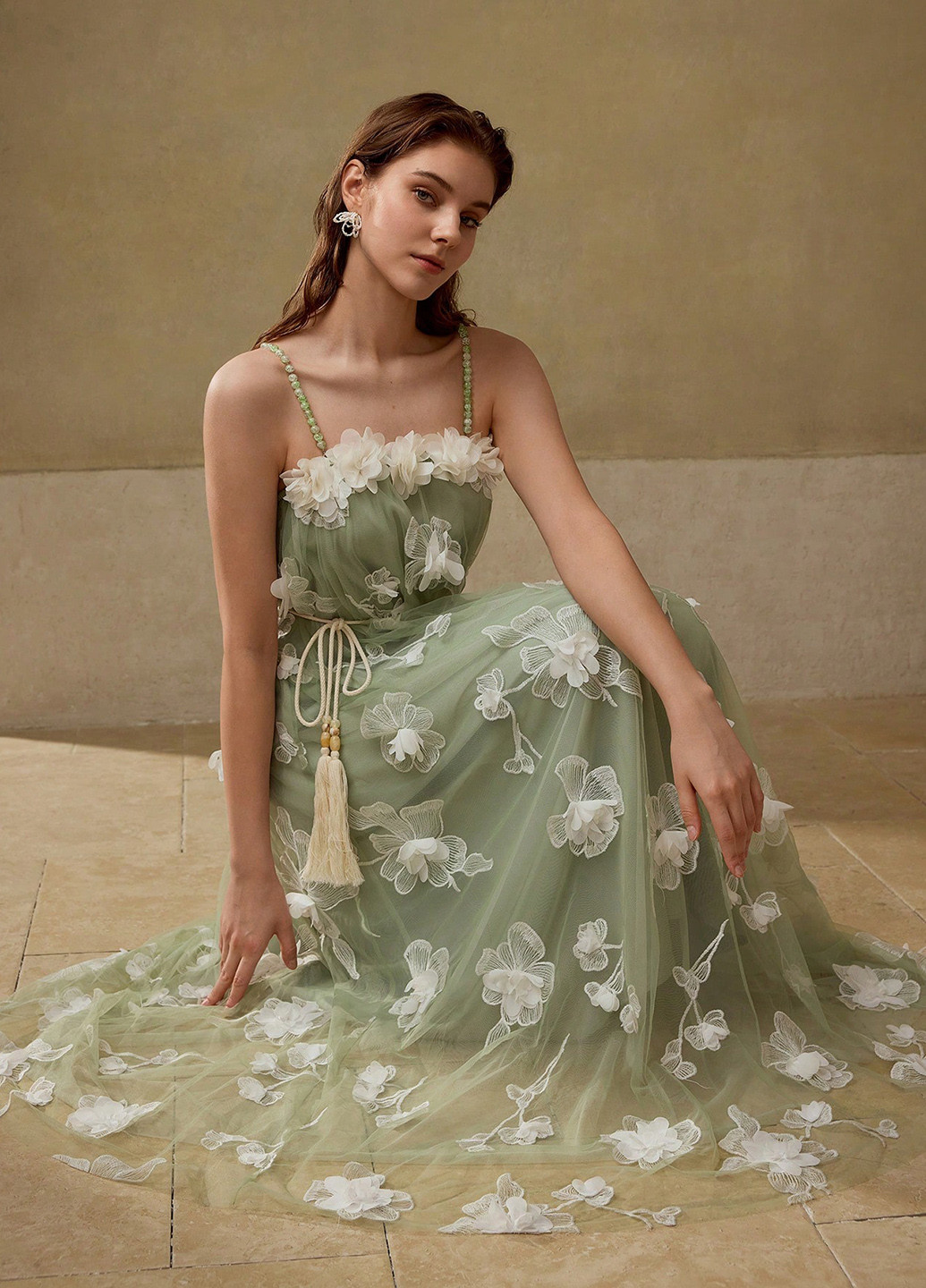 Зеленое вечернее, кэжуал платье а-силуэт SHEIN однотонное