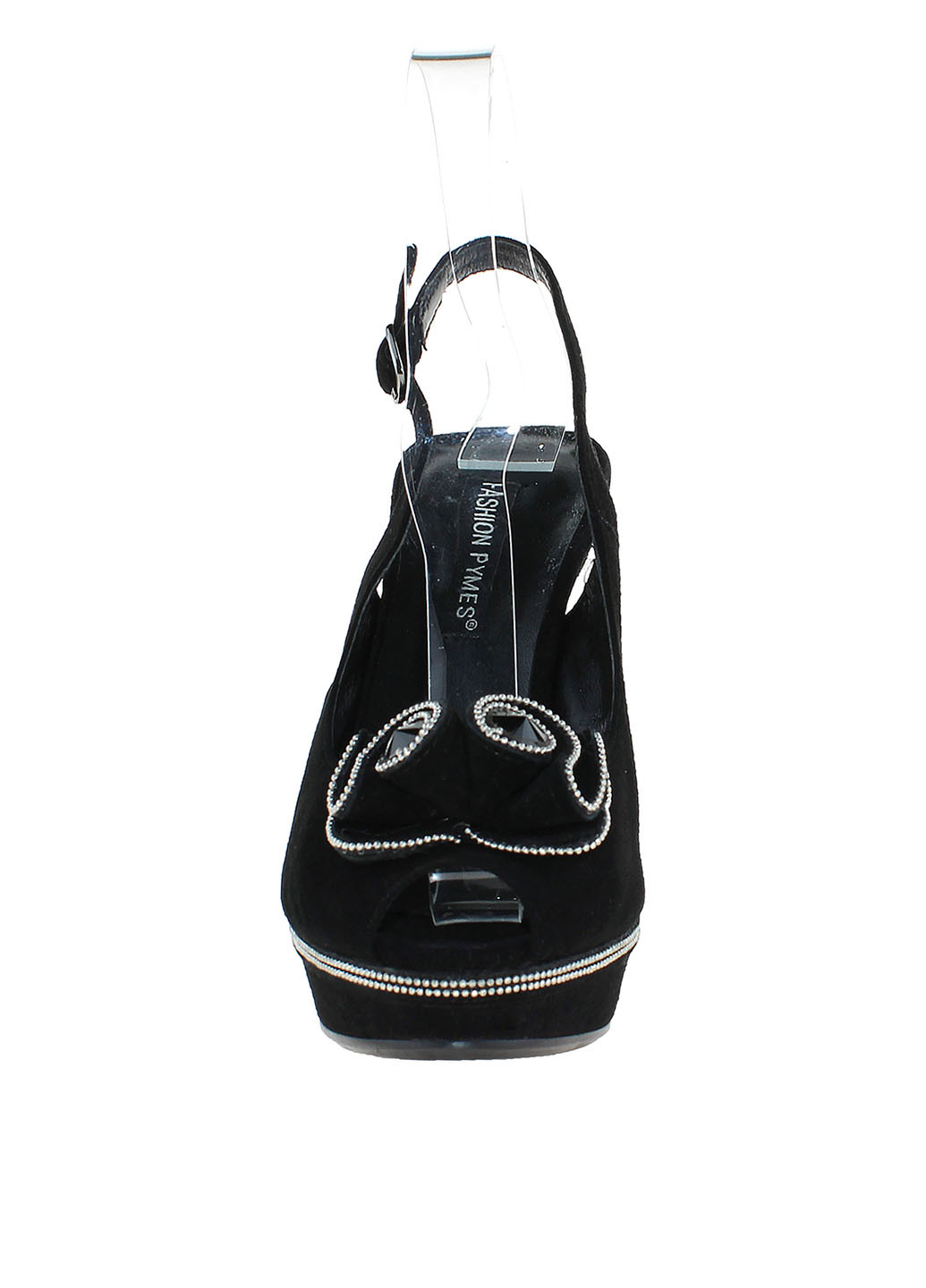 Черные босоножки Fashion Pymes с ремешком с металлическими вставками, с камнями, с брошкой