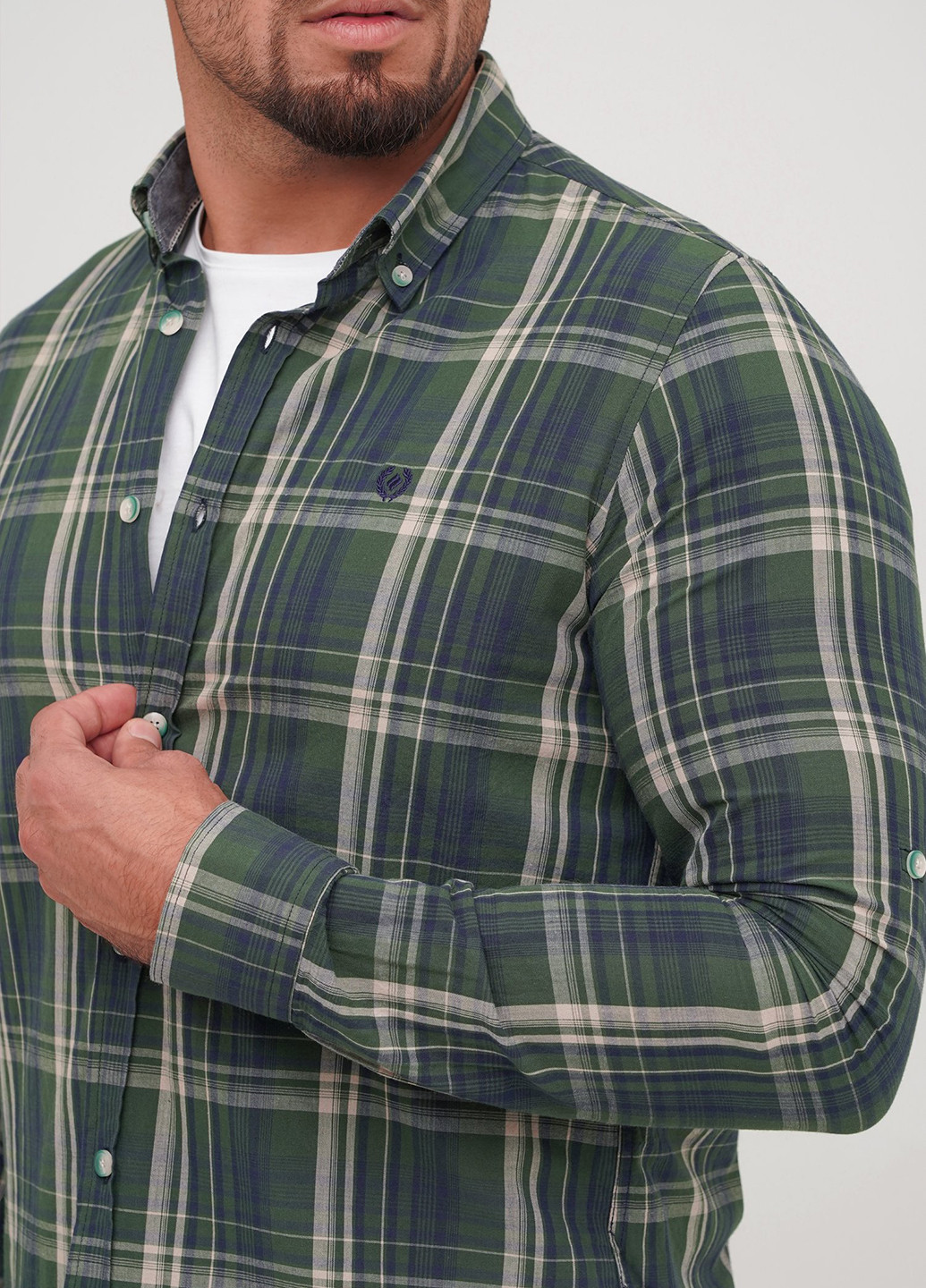 Оливковковая (хаки) кэжуал рубашка в клетку Trend Collection