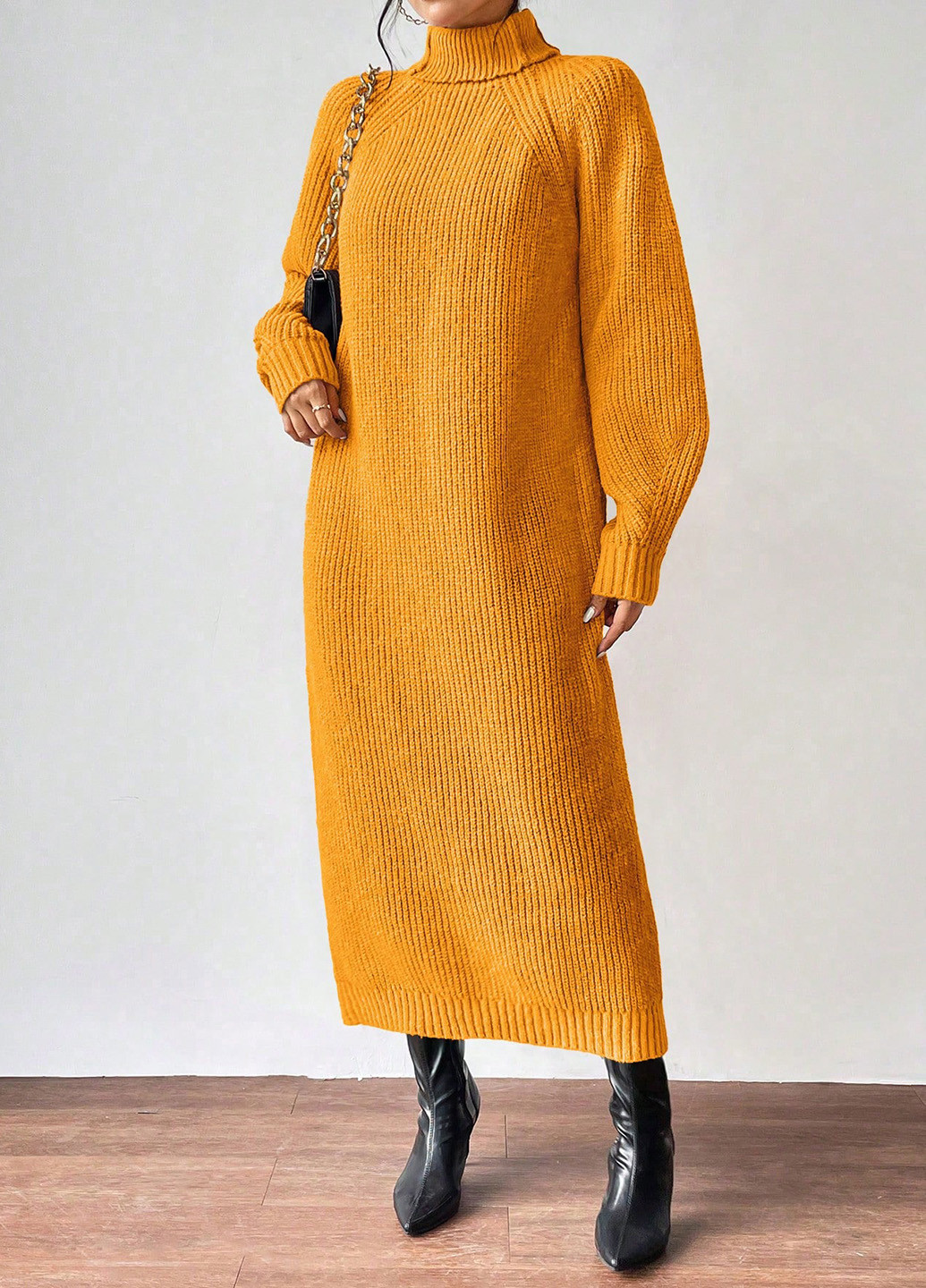 Желтое кэжуал платье платье-свитер SHEIN однотонное