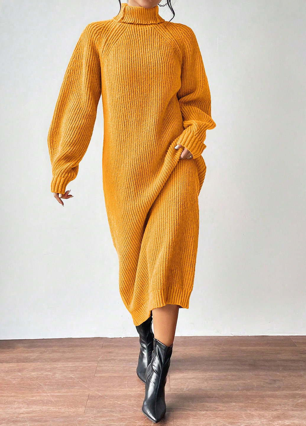 Желтое кэжуал платье платье-свитер SHEIN однотонное