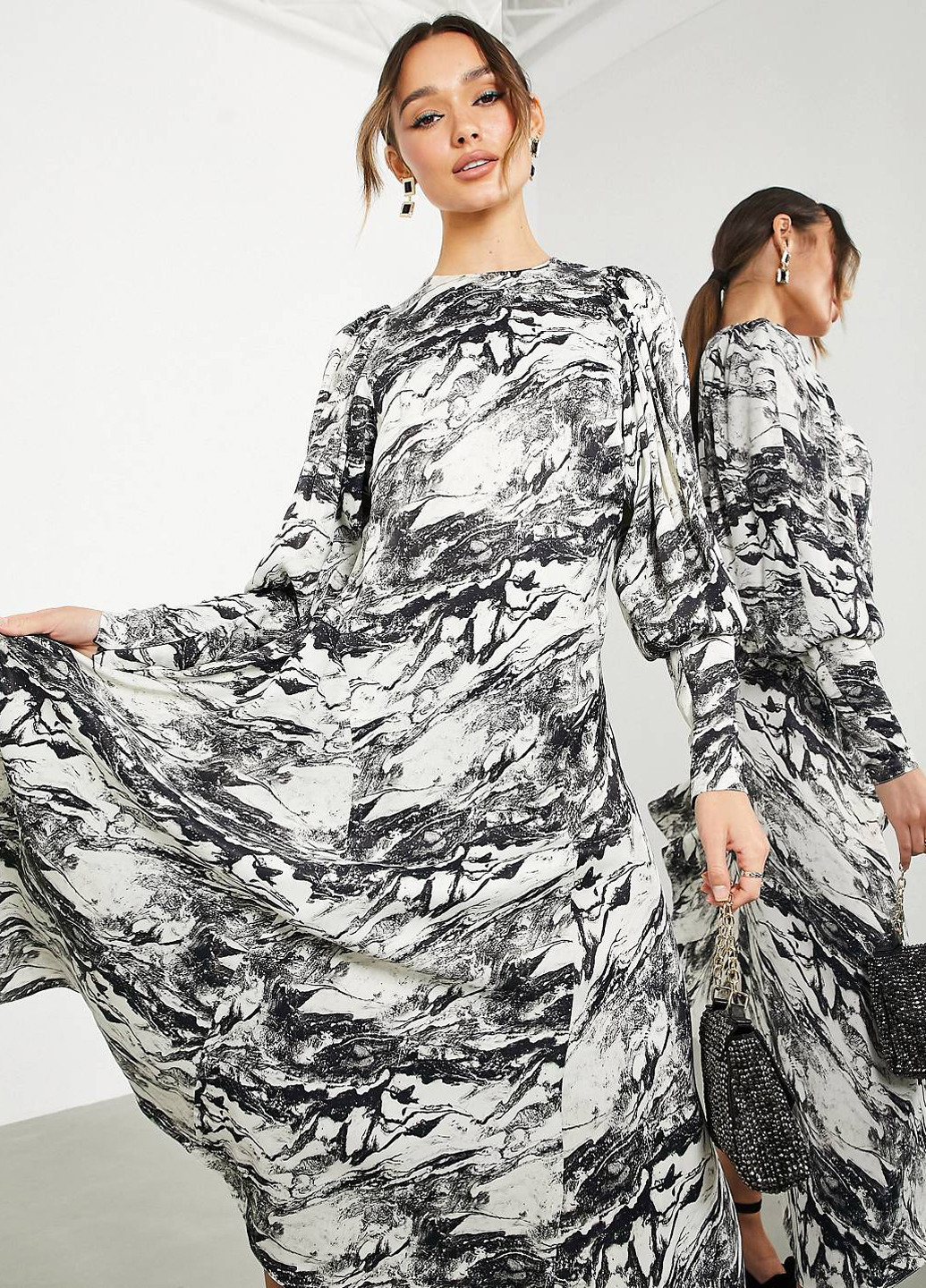 Черно-белое кэжуал платье Asos с абстрактным узором
