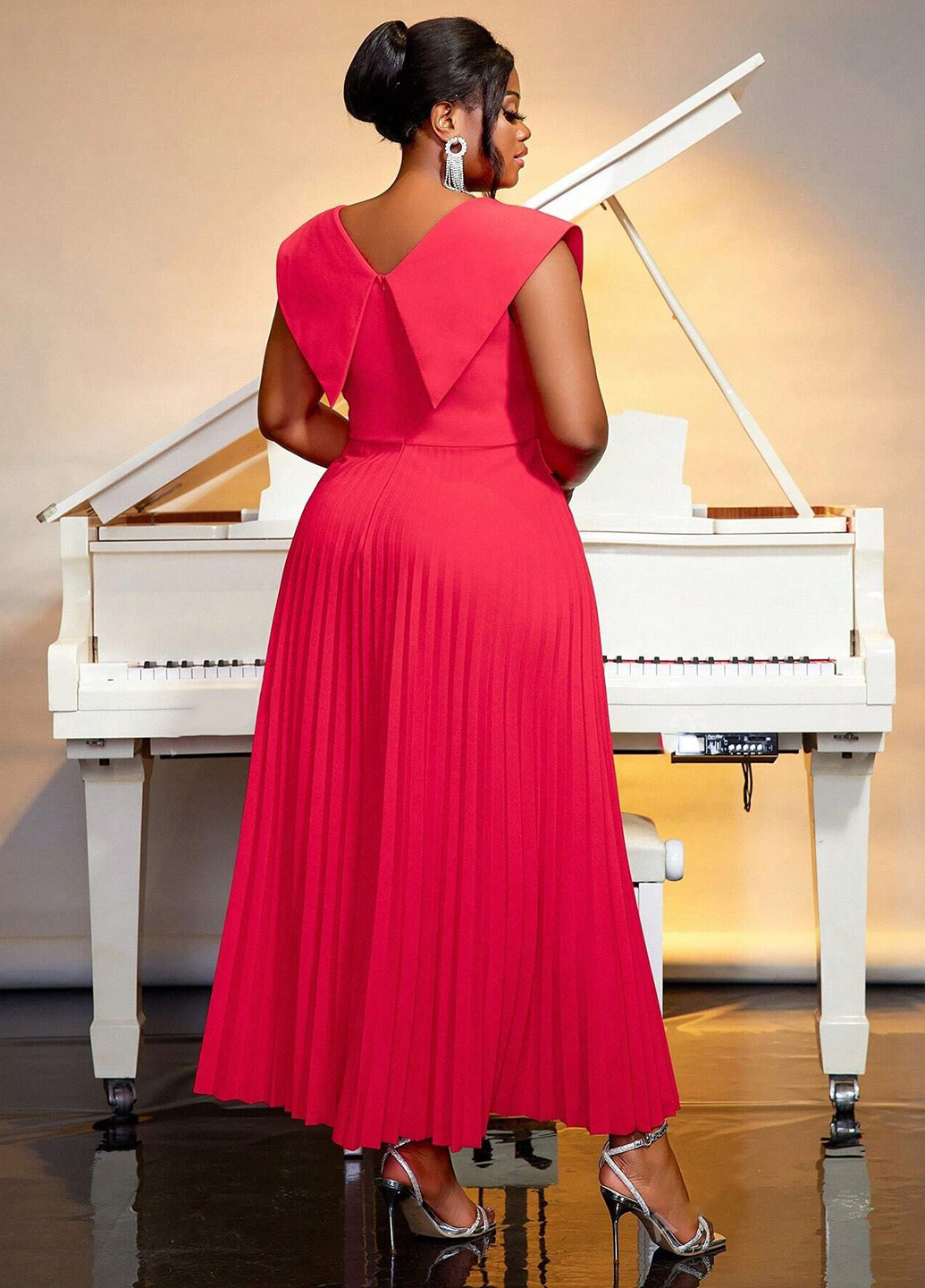 Червона кежуал, вечірня сукня плісована, а-силует SHEIN однотонна