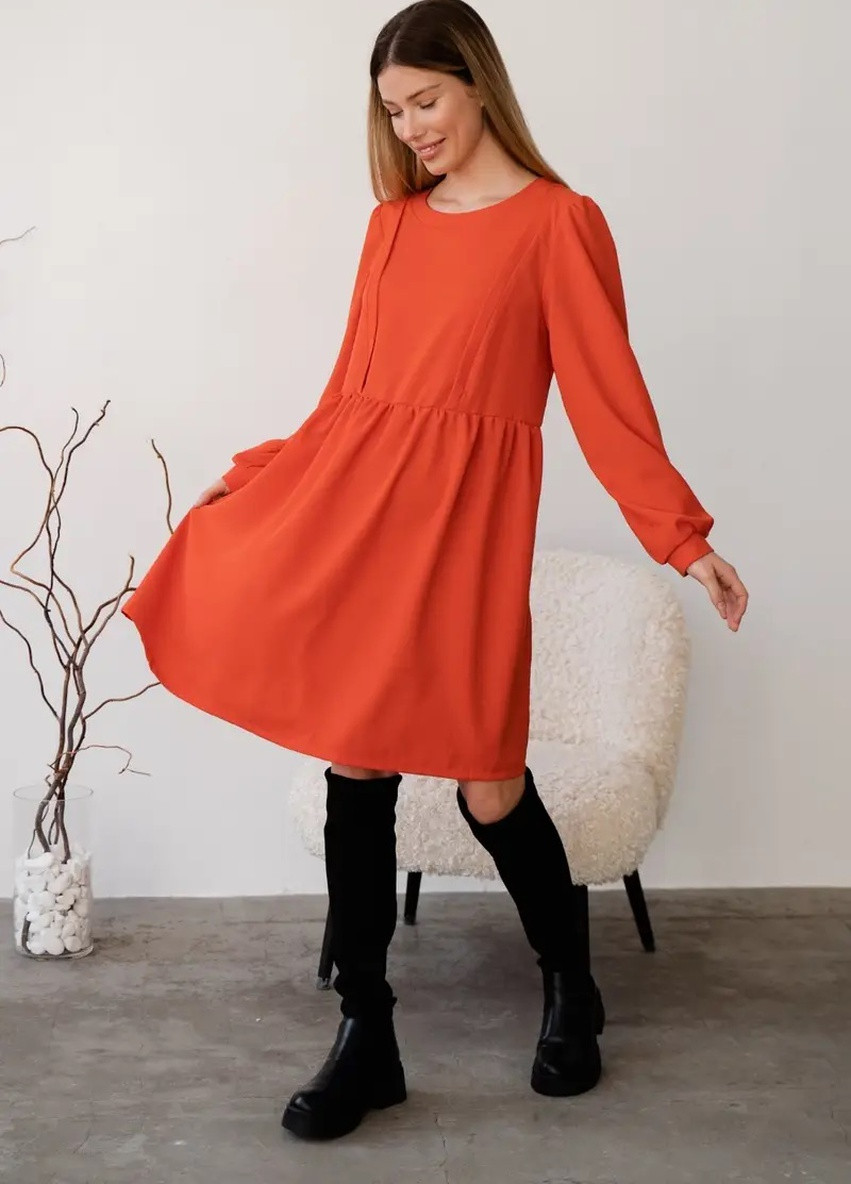 Оранжевое кэжуал платье для беременных и кормящих свободного кроя хлопковое с секретом для кормления оранжевое To Be однотонное