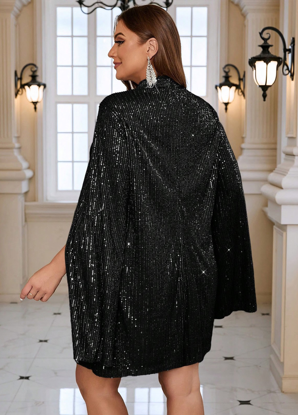 Черное вечернее платье платье-кейп SHEIN однотонное