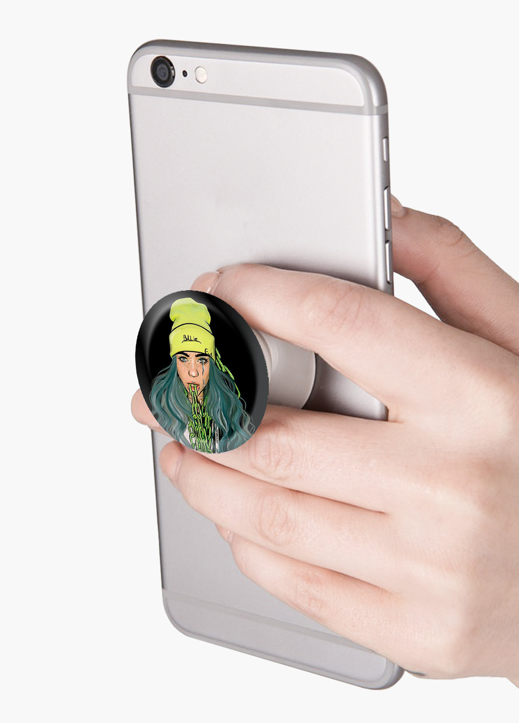 Попсокет (Popsockets) держатель для смартфона Билли Айлиш (Billie Eilish) (8754-2676) Черный MobiPrint (221548588)