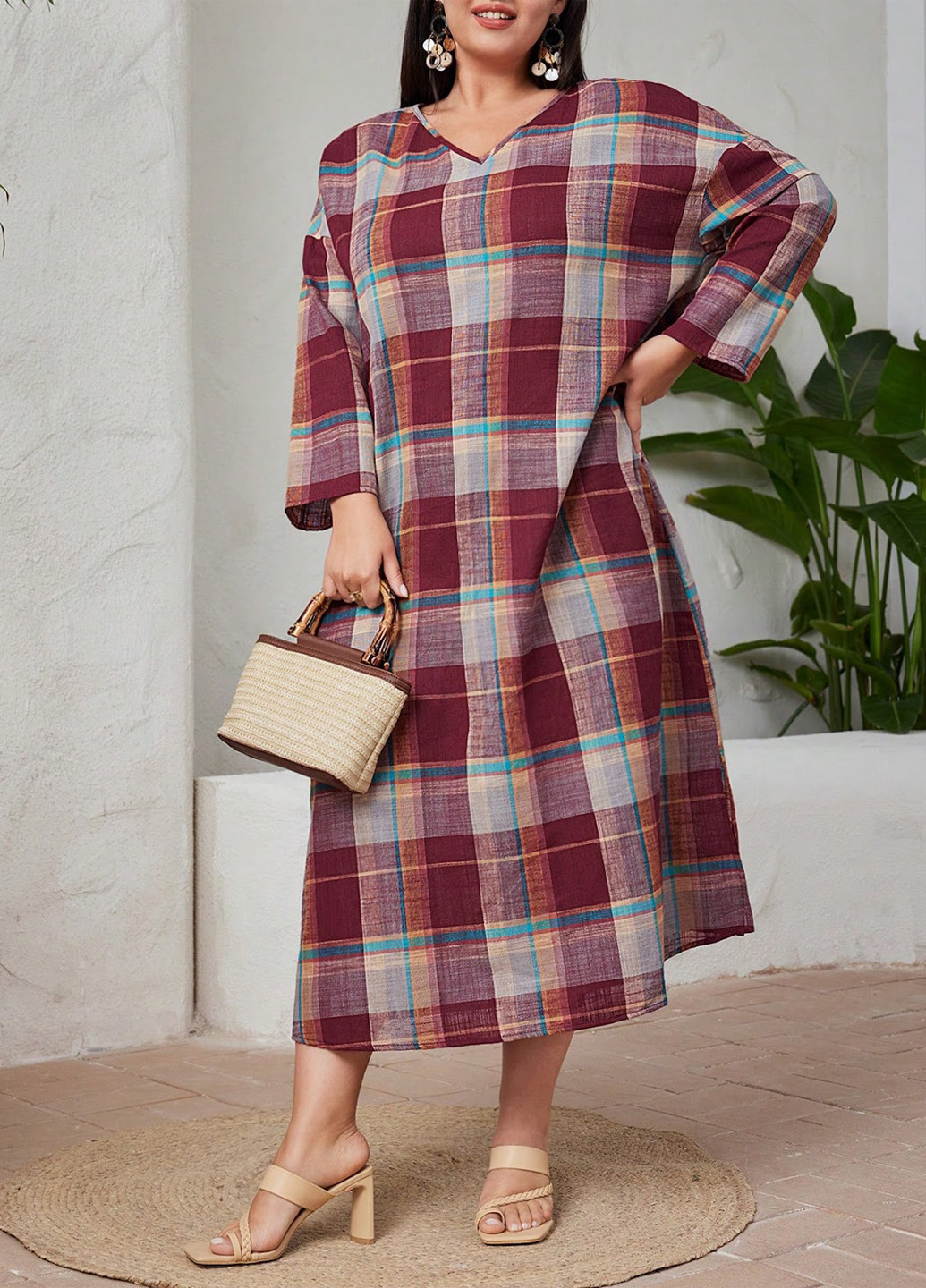 Комбинированное кэжуал платье а-силуэт SHEIN в клетку