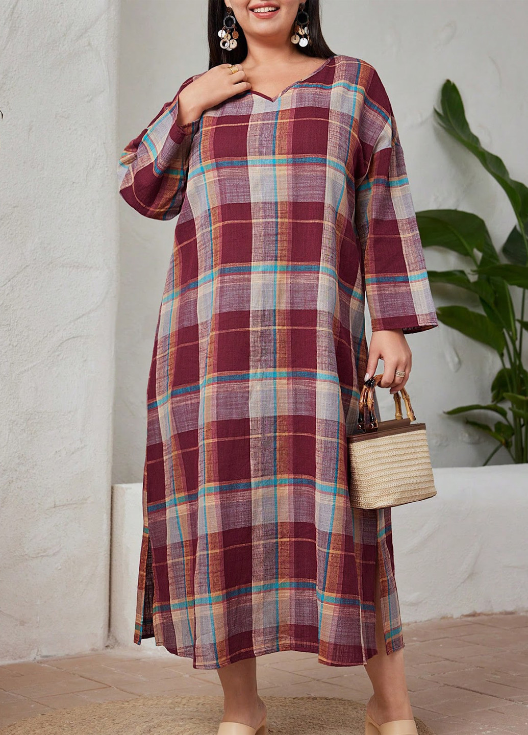 Комбинированное кэжуал платье а-силуэт SHEIN в клетку