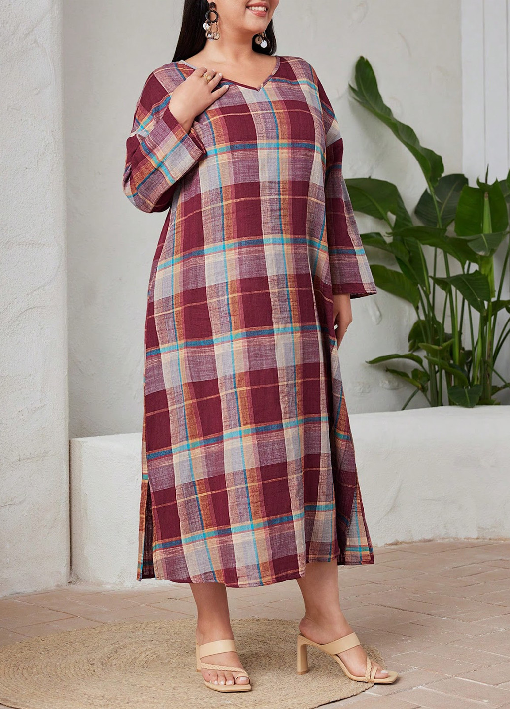 Комбинированное кэжуал платье а-силуэт SHEIN в клетку