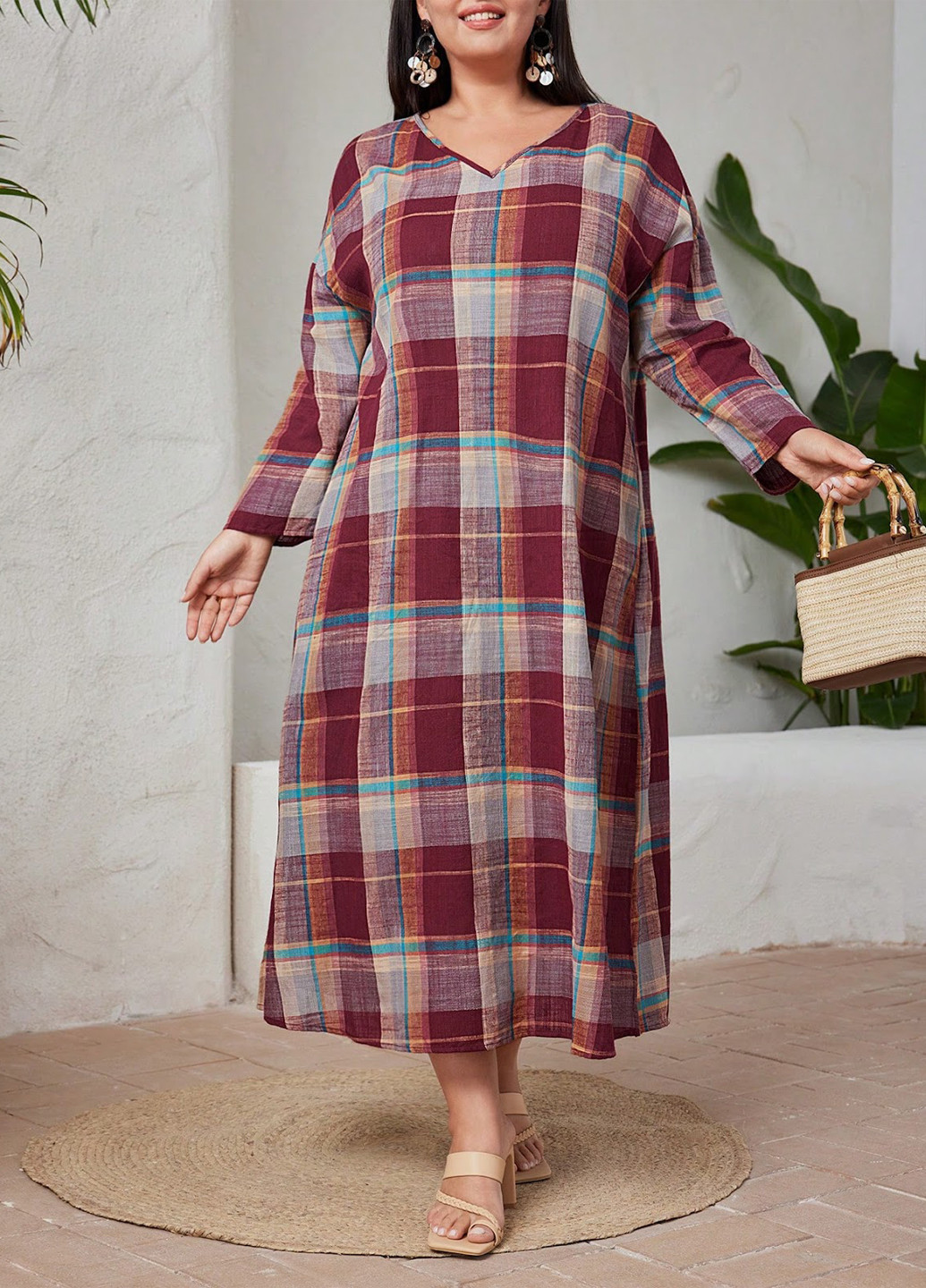 Комбинированное кэжуал платье а-силуэт SHEIN в клетку