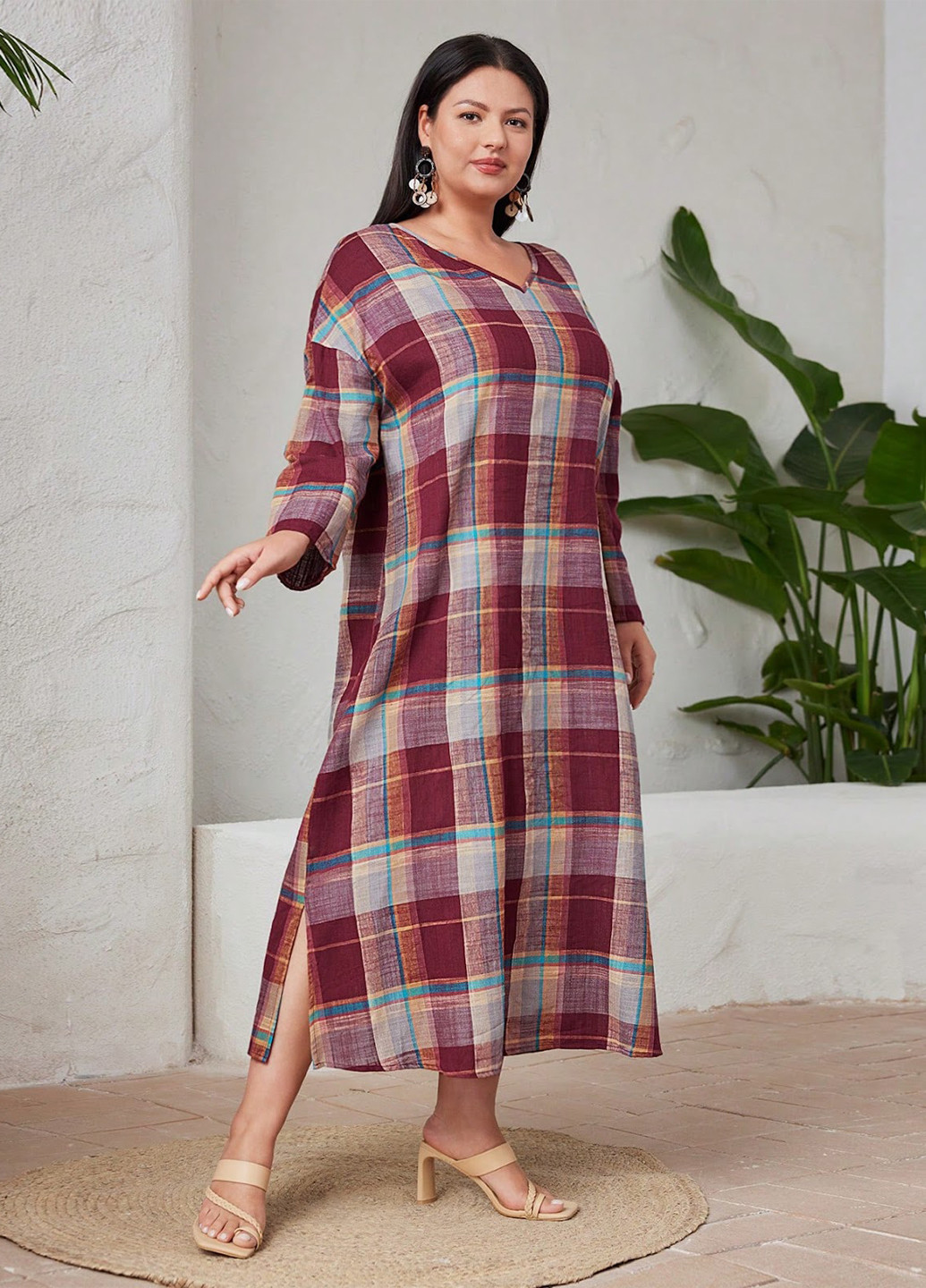 Комбинированное кэжуал платье а-силуэт SHEIN в клетку