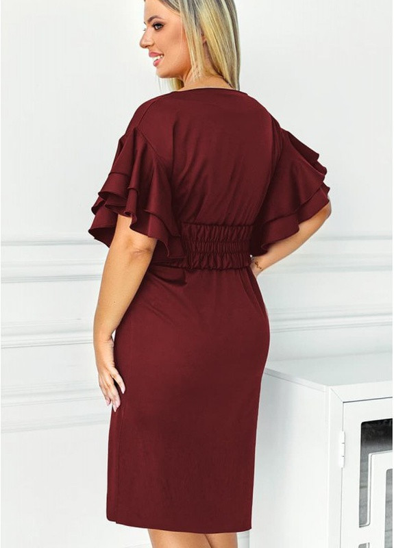 Бордова кежуал елегантне плаття з поясом санторіні Look & Buy однотонна