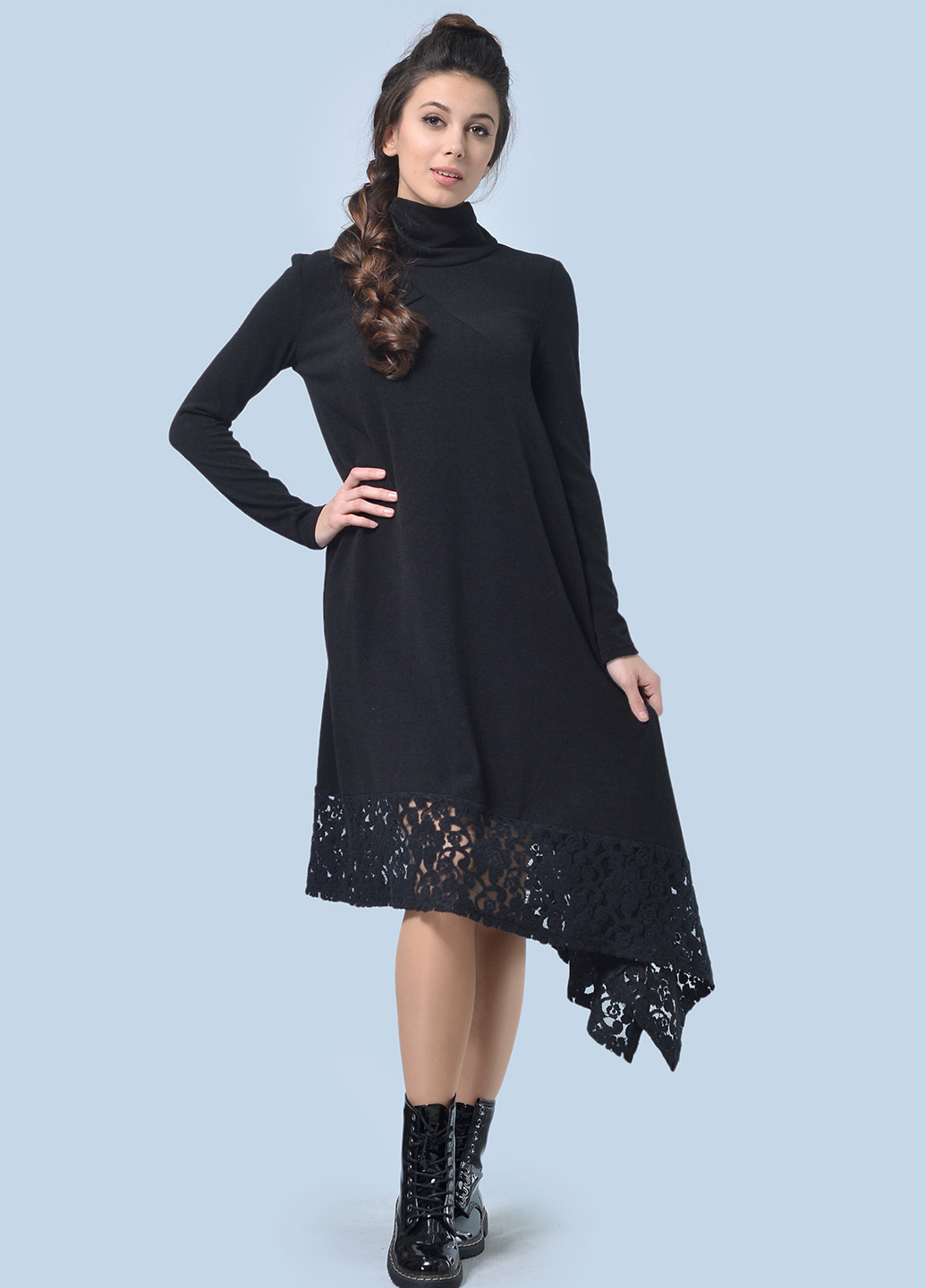 Черное кэжуал платье платье-свитер Agata Webers однотонное