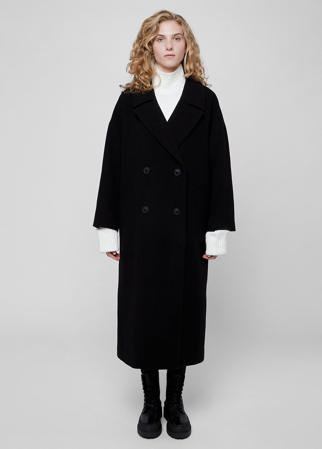 Черное зимнее Пальто двубортное PRPY