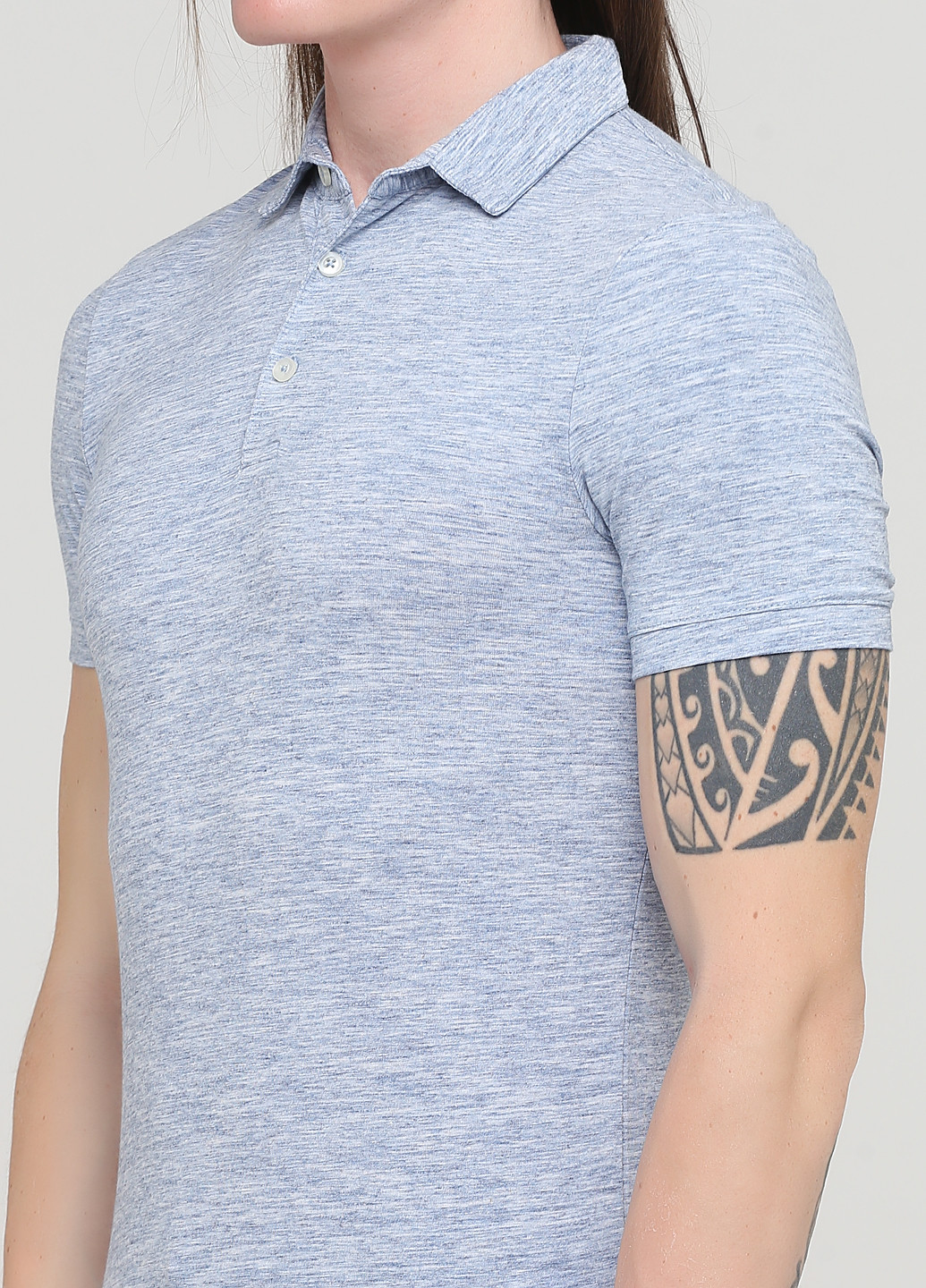 Голубой футболка-футболка для мужчин H&M меланжевая
