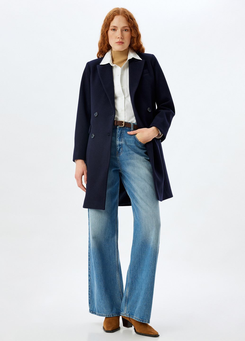 Темно-синее демисезонное Пальто двубортное KOTON