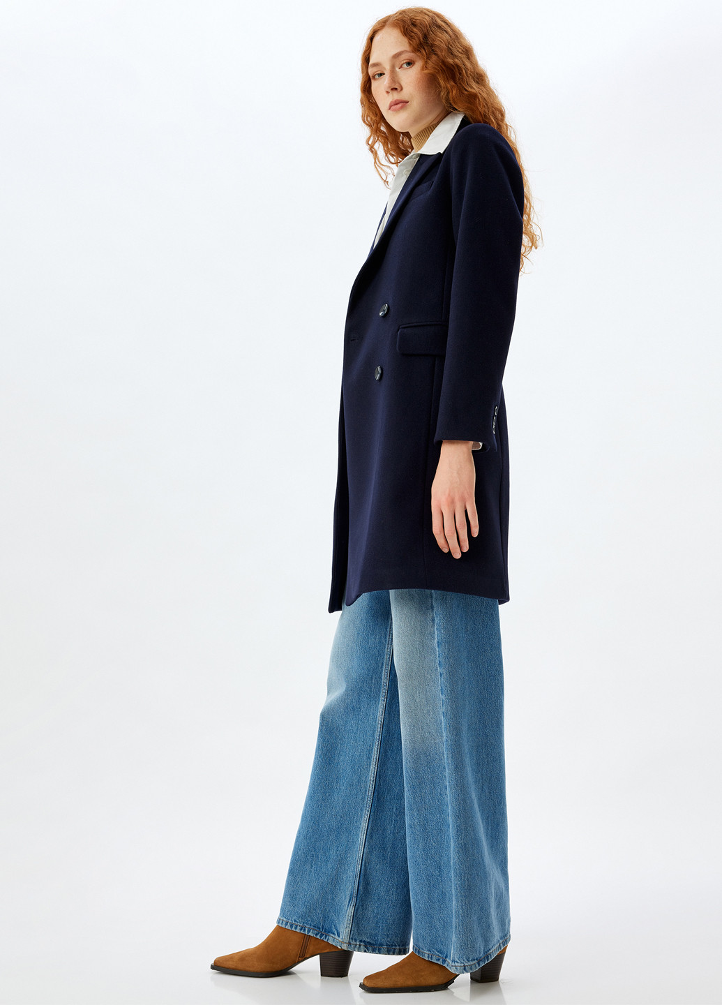 Темно-синее демисезонное Пальто двубортное KOTON