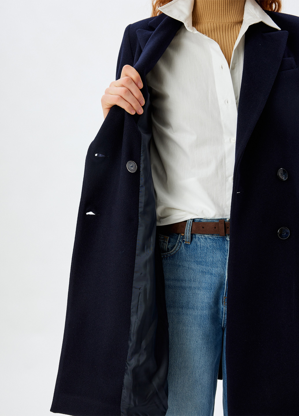 Темно-синее демисезонное Пальто двубортное KOTON